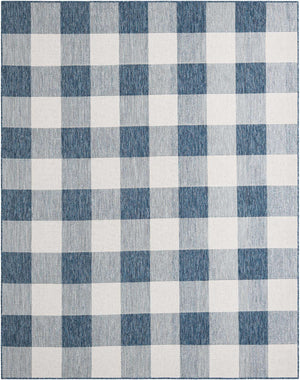 Blue 7' 10 x 10' Outdoor Checkered Rectangle Area Rug Weather Resistant for Patio, Deck, Terrace, Balcony, Porch 100% Polypropylene Geometric Carpet for Sale at Rug Engine