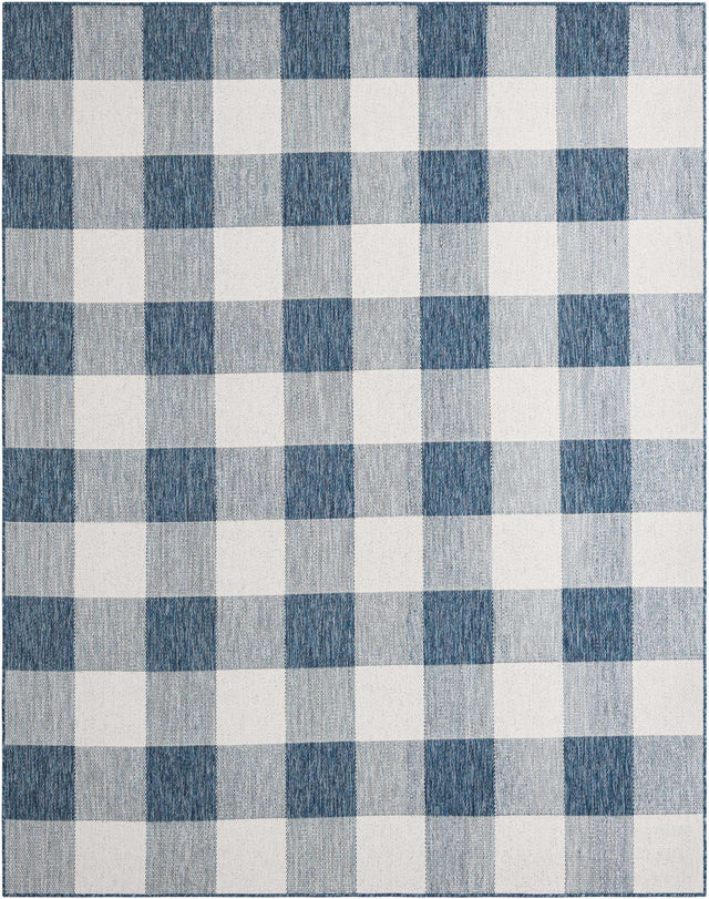 Blue 7' 10 x 10' Outdoor Checkered Rectangle Area Rug Weather Resistant for Patio, Deck, Terrace, Balcony, Porch 100% Polypropylene Geometric Carpet for Sale at Rug Engine
