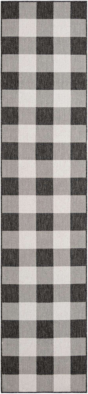 Black and White 2' 7 x 12' Outdoor Checkered Runner Area Rug Weather Resistant for Patio, Deck, Terrace, Balcony, Porch 100% Polypropylene Geometric Carpet for Sale at Rug Engine