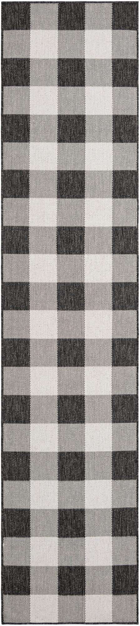 Black and White 2' 7 x 12' Outdoor Checkered Runner Area Rug Weather Resistant for Patio, Deck, Terrace, Balcony, Porch 100% Polypropylene Geometric Carpet for Sale at Rug Engine