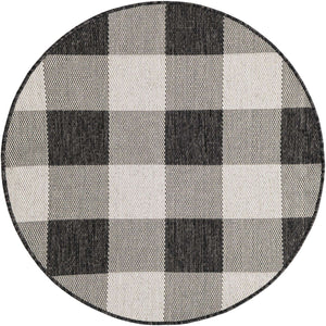 Black and White 3' 1 x 3' 1 Outdoor Checkered Round Area Rug Weather Resistant for Patio, Deck, Terrace, Balcony, Porch 100% Polypropylene Geometric Carpet for Sale at Rug Engine