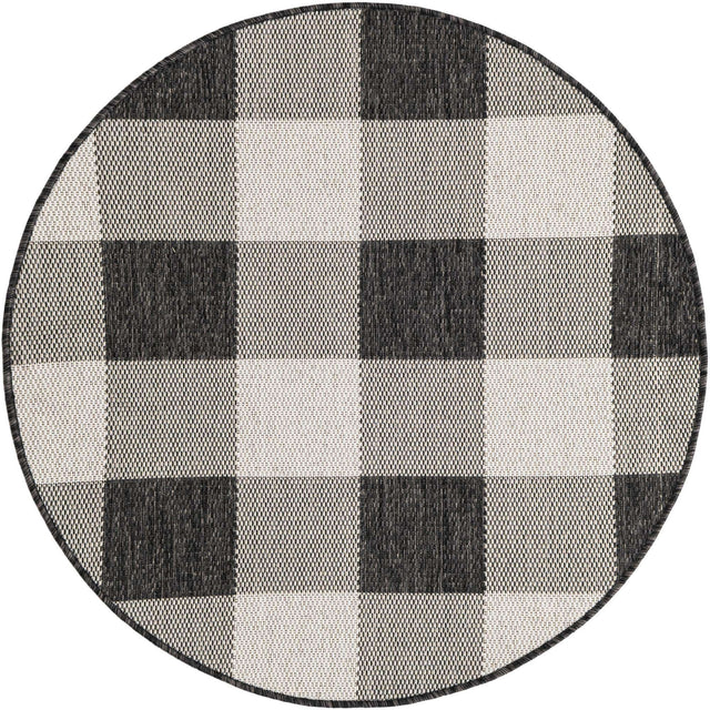 Black and White 3' 1 x 3' 1 Outdoor Checkered Round Area Rug Weather Resistant for Patio, Deck, Terrace, Balcony, Porch 100% Polypropylene Geometric Carpet for Sale at Rug Engine