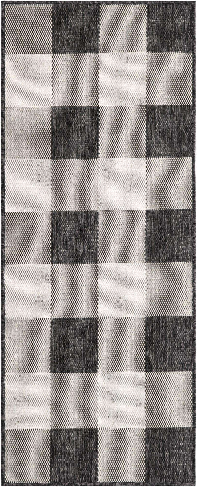 Black and White 2' x 5' 3 Outdoor Checkered Runner Area Rug Weather Resistant for Patio, Deck, Terrace, Balcony, Porch 100% Polypropylene Geometric Carpet for Sale at Rug Engine