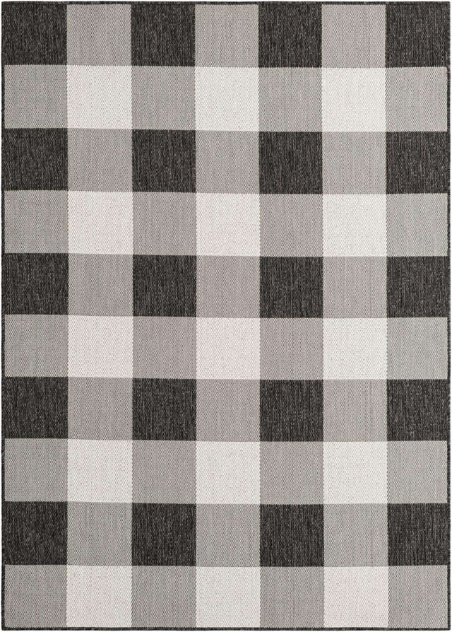 Black and White 5' 3 x 7' 1 Outdoor Checkered Rectangle Area Rug Weather Resistant for Patio, Deck, Terrace, Balcony, Porch 100% Polypropylene Geometric Carpet for Sale at Rug Engine