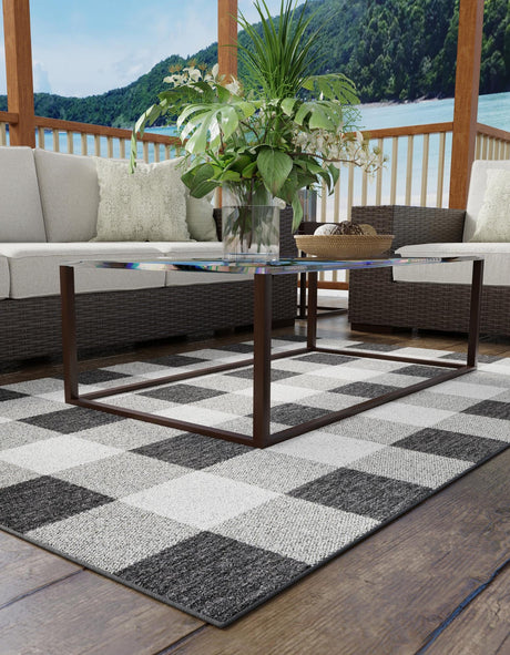 Black and White 2' x 3' 1 Outdoor Checkered Rectangle Area Rug Weather Resistant for Patio, Deck, Terrace, Balcony, Porch 100% Polypropylene Geometric Carpet for Sale at Rug Engine