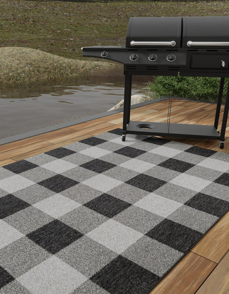 Black and White 2' x 3' 1 Outdoor Checkered Rectangle Area Rug Weather Resistant for Patio, Deck, Terrace, Balcony, Porch 100% Polypropylene Geometric Carpet for Sale at Rug Engine