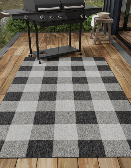 Black and White 2' x 3' 1 Outdoor Checkered Rectangle Area Rug Weather Resistant for Patio, Deck, Terrace, Balcony, Porch 100% Polypropylene Geometric Carpet for Sale at Rug Engine