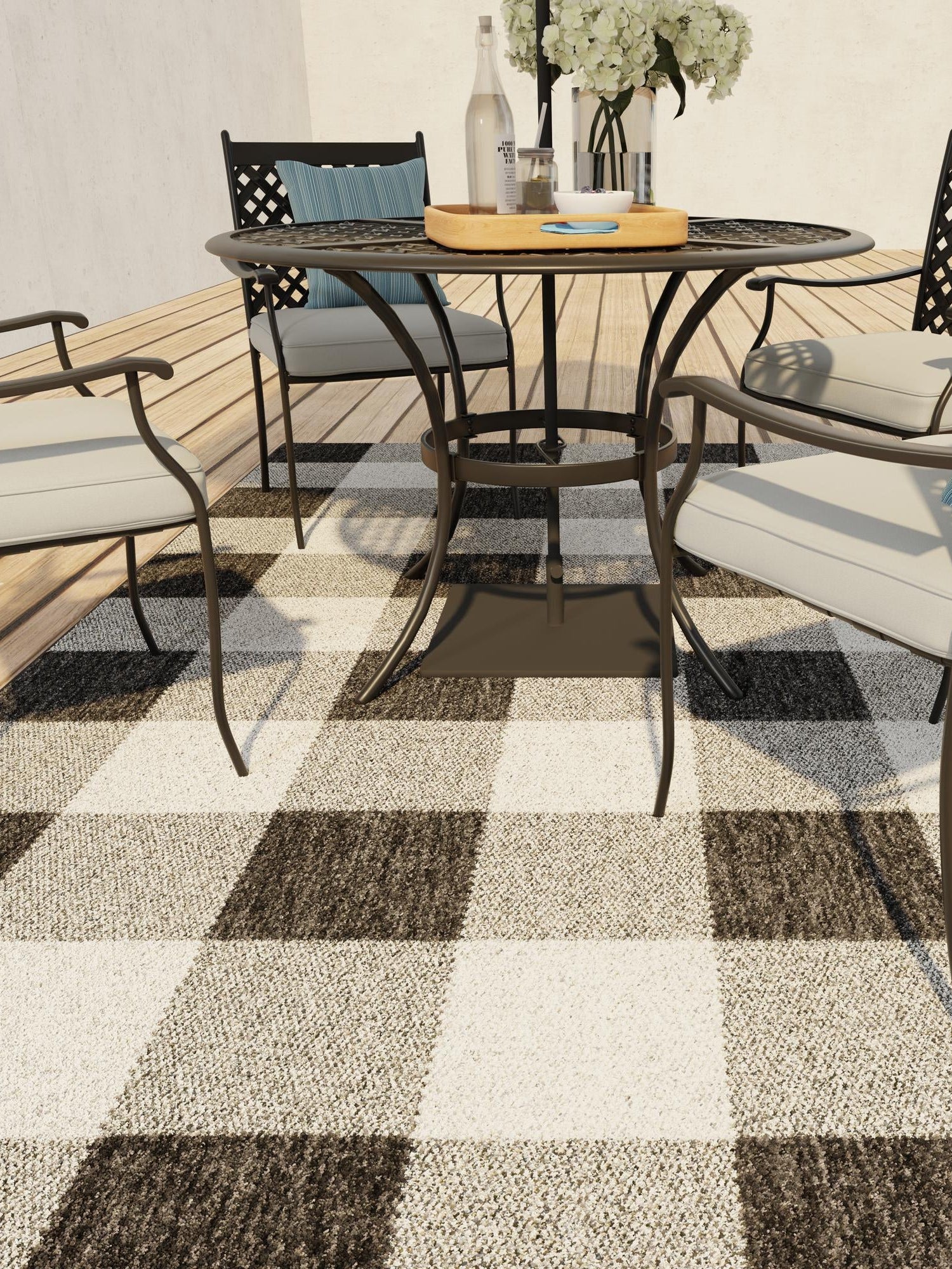 Black and White 2' x 3' 1 Outdoor Checkered Rectangle Area Rug Weather Resistant for Patio, Deck, Terrace, Balcony, Porch 100% Polypropylene Geometric Carpet for Sale at Rug Engine
