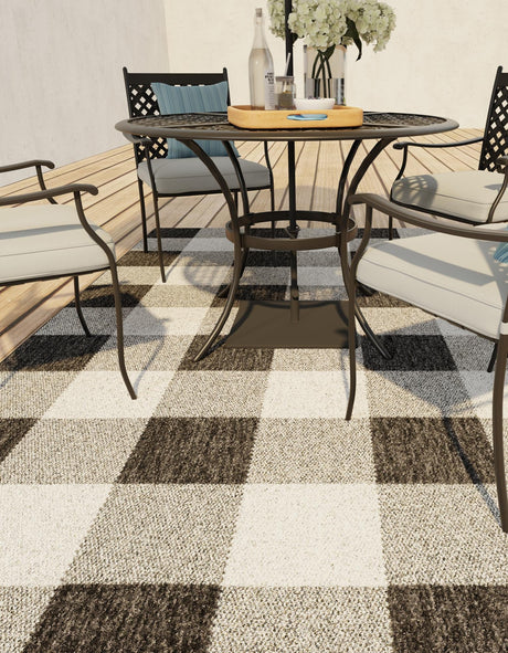 Black and White 2' x 3' 1 Outdoor Checkered Rectangle Area Rug Weather Resistant for Patio, Deck, Terrace, Balcony, Porch 100% Polypropylene Geometric Carpet for Sale at Rug Engine
