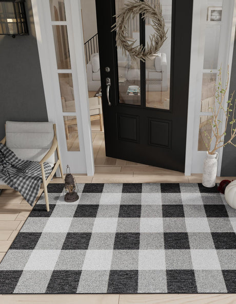 Black and White 2' x 3' 1 Outdoor Checkered Rectangle Area Rug Weather Resistant for Patio, Deck, Terrace, Balcony, Porch 100% Polypropylene Geometric Carpet for Sale at Rug Engine