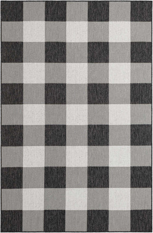 Black and White 5' 3 x 8' Outdoor Checkered Rectangle Area Rug Weather Resistant for Patio, Deck, Terrace, Balcony, Porch 100% Polypropylene Geometric Carpet for Sale at Rug Engine