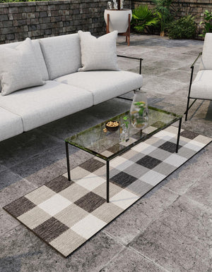Black and White 2' 7 x 12' Outdoor Checkered Runner Area Rug Weather Resistant for Patio, Deck, Terrace, Balcony, Porch 100% Polypropylene Geometric Carpet for Sale at Rug Engine