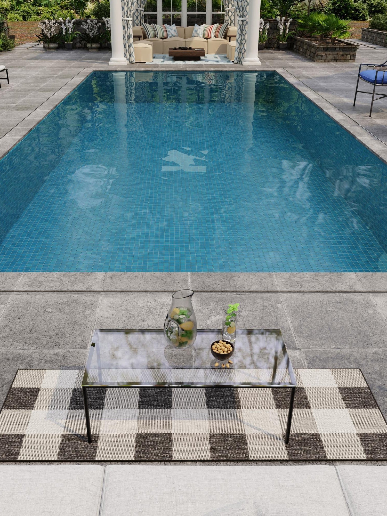 Black and White 2' 7 x 12' Outdoor Checkered Runner Area Rug Weather Resistant for Patio, Deck, Terrace, Balcony, Porch 100% Polypropylene Geometric Carpet for Sale at Rug Engine