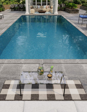 Black and White 2' 7 x 12' Outdoor Checkered Runner Area Rug Weather Resistant for Patio, Deck, Terrace, Balcony, Porch 100% Polypropylene Geometric Carpet for Sale at Rug Engine