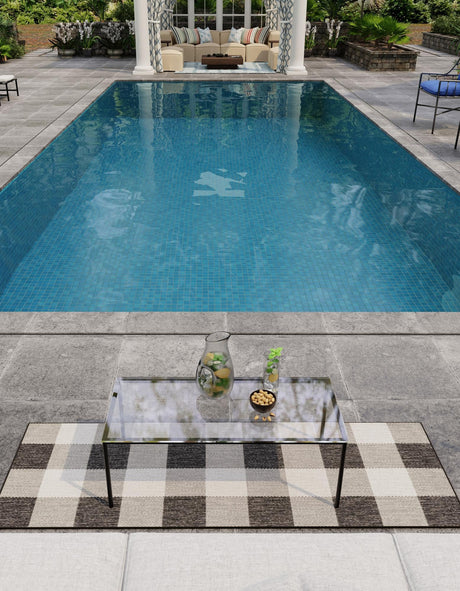 Black and White 2' 7 x 12' Outdoor Checkered Runner Area Rug Weather Resistant for Patio, Deck, Terrace, Balcony, Porch 100% Polypropylene Geometric Carpet for Sale at Rug Engine