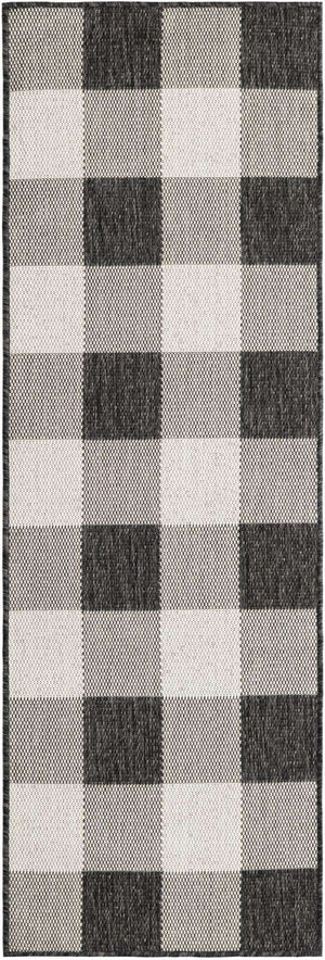 Black and White 2' x 6' 1 Outdoor Checkered Runner Area Rug Weather Resistant for Patio, Deck, Terrace, Balcony, Porch 100% Polypropylene Geometric Carpet for Sale at Rug Engine