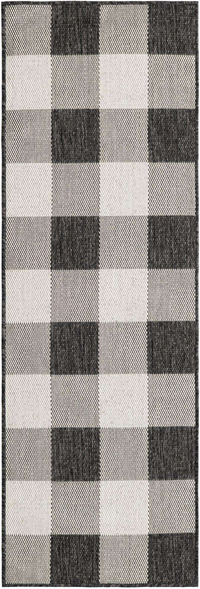 Black and White 2' x 6' 1 Outdoor Checkered Runner Area Rug Weather Resistant for Patio, Deck, Terrace, Balcony, Porch 100% Polypropylene Geometric Carpet for Sale at Rug Engine