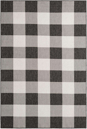 Black and White 6' 1 x 9' Outdoor Checkered Rectangle Area Rug Weather Resistant for Patio, Deck, Terrace, Balcony, Porch 100% Polypropylene Geometric Carpet for Sale at Rug Engine