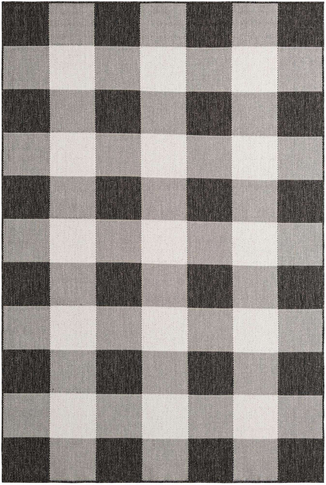 Black and White 6' 1 x 9' Outdoor Checkered Rectangle Area Rug Weather Resistant for Patio, Deck, Terrace, Balcony, Porch 100% Polypropylene Geometric Carpet for Sale at Rug Engine