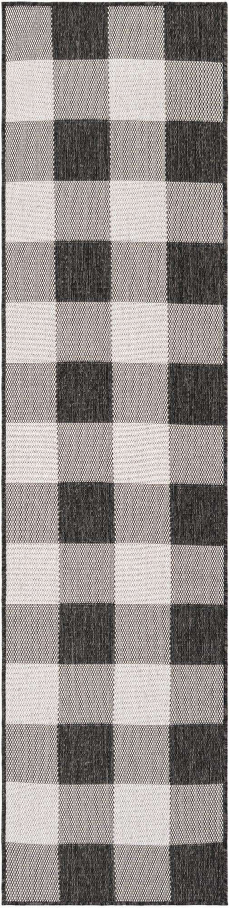 Black and White 2' x 8' Outdoor Checkered Runner Area Rug Weather Resistant for Patio, Deck, Terrace, Balcony, Porch 100% Polypropylene Geometric Carpet for Sale at Rug Engine