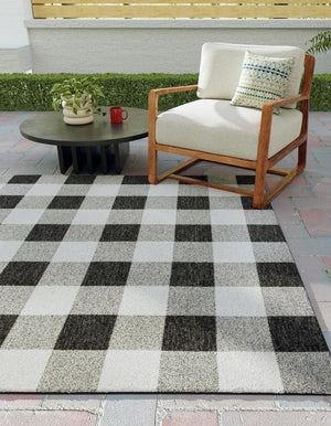 Black and White 10' x 10' Outdoor Checkered Square Area Rug Weather Resistant for Patio, Deck, Terrace, Balcony, Porch 100% Polypropylene Geometric Carpet for Sale at Rug Engine