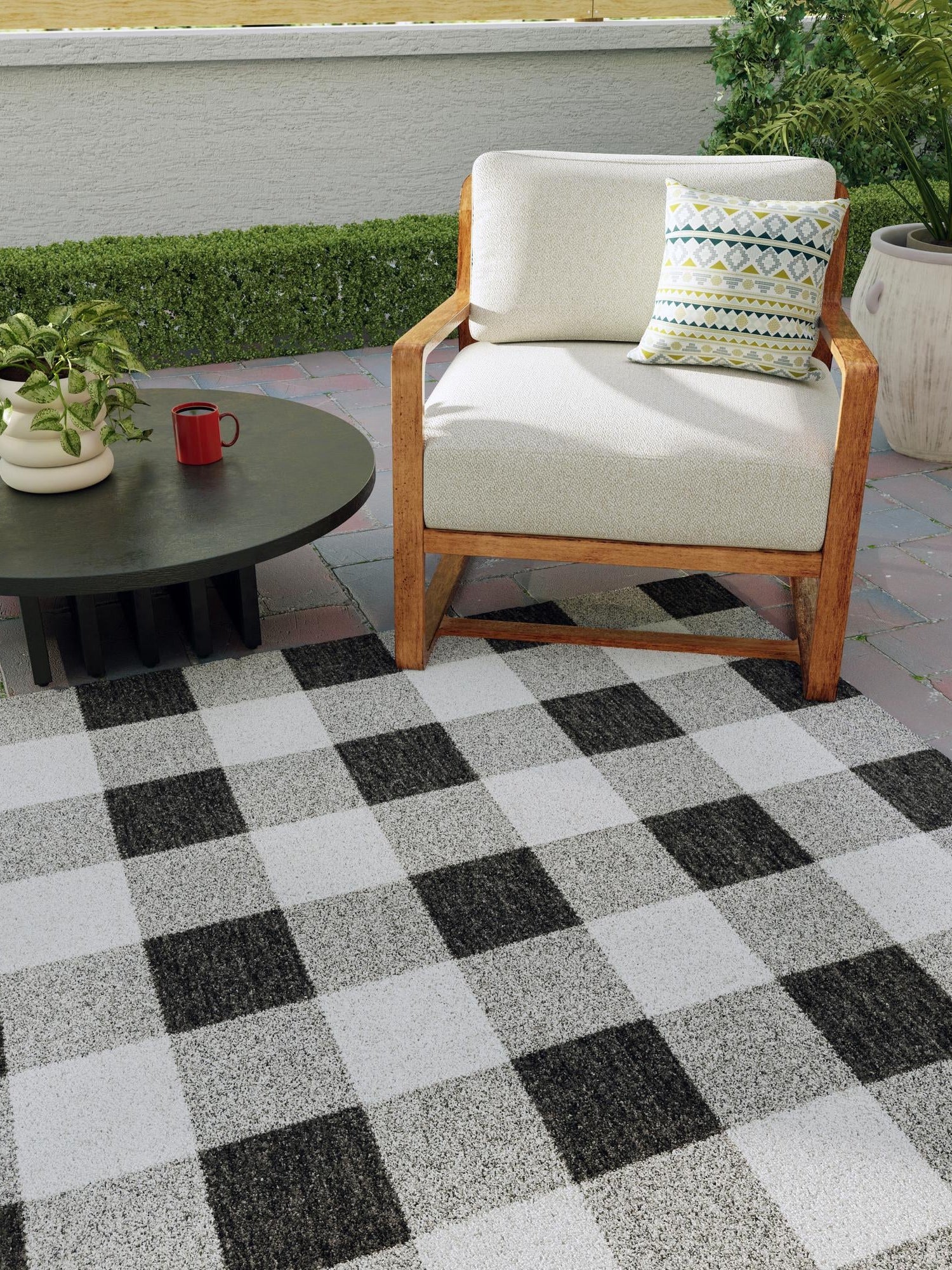Black and White 10' x 10' Outdoor Checkered Square Area Rug Weather Resistant for Patio, Deck, Terrace, Balcony, Porch 100% Polypropylene Geometric Carpet for Sale at Rug Engine