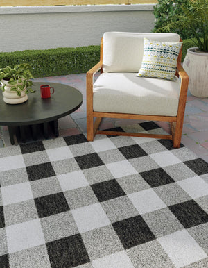 Black and White 10' x 10' Outdoor Checkered Square Area Rug Weather Resistant for Patio, Deck, Terrace, Balcony, Porch 100% Polypropylene Geometric Carpet for Sale at Rug Engine