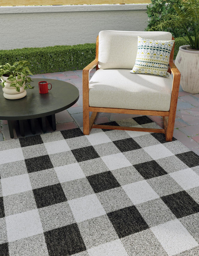 Black and White 10' x 10' Outdoor Checkered Square Area Rug Weather Resistant for Patio, Deck, Terrace, Balcony, Porch 100% Polypropylene Geometric Carpet for Sale at Rug Engine