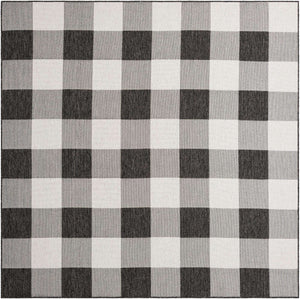 Black and White 7' 10 x 7' 10 Outdoor Checkered Square Area Rug Weather Resistant for Patio, Deck, Terrace, Balcony, Porch 100% Polypropylene Geometric Carpet for Sale at Rug Engine