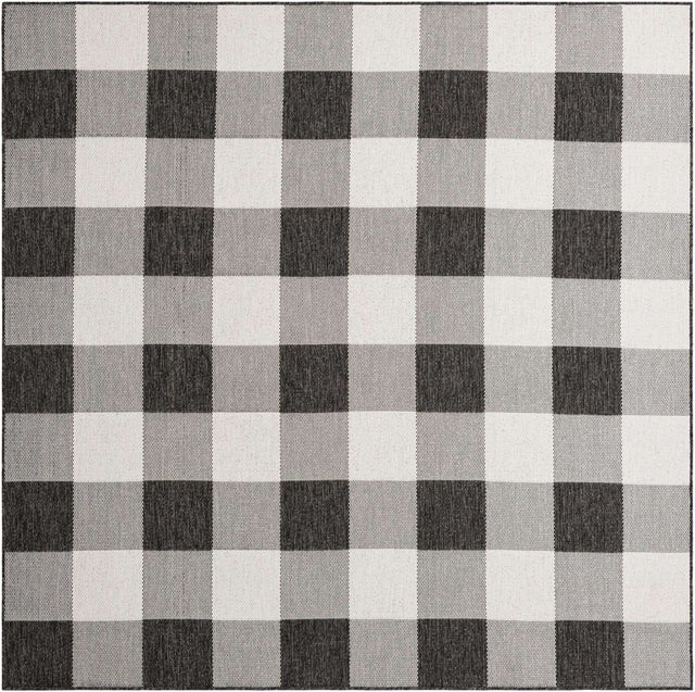 Black and White 7' 10 x 7' 10 Outdoor Checkered Square Area Rug Weather Resistant for Patio, Deck, Terrace, Balcony, Porch 100% Polypropylene Geometric Carpet for Sale at Rug Engine