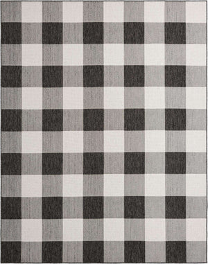 Black and White 7' 10 x 10' Outdoor Checkered Rectangle Area Rug Weather Resistant for Patio, Deck, Terrace, Balcony, Porch 100% Polypropylene Geometric Carpet for Sale at Rug Engine