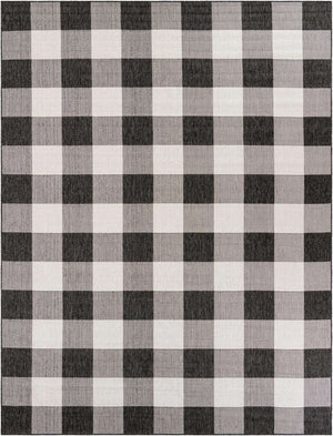 Black and White 9' x 12' Outdoor Checkered Rectangle Area Rug Weather Resistant for Patio, Deck, Terrace, Balcony, Porch 100% Polypropylene Geometric Carpet for Sale at Rug Engine