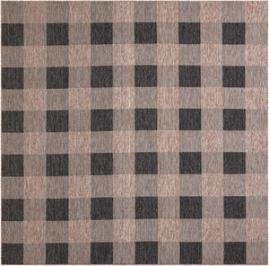 Black and Brown 10' x 10' Outdoor Checkered Square Area Rug Weather Resistant for Patio, Deck, Terrace, Balcony, Porch 100% Polypropylene Geometric Carpet for Sale at Rug Engine