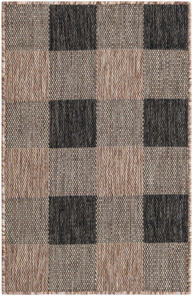 Black and Brown 2' x 3' 1 Outdoor Checkered Rectangle Area Rug Weather Resistant for Patio, Deck, Terrace, Balcony, Porch 100% Polypropylene Geometric Carpet for Sale at Rug Engine