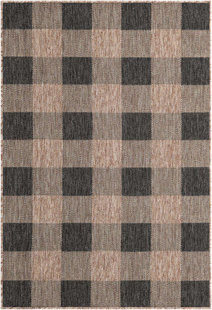 Black and Brown 4' 1 x 6' 1 Outdoor Checkered Rectangle Area Rug Weather Resistant for Patio, Deck, Terrace, Balcony, Porch 100% Polypropylene Geometric Carpet for Sale at Rug Engine