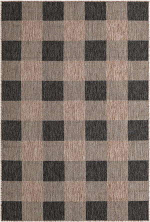 Black and Brown 5' 3 x 8' Outdoor Checkered Rectangle Area Rug Weather Resistant for Patio, Deck, Terrace, Balcony, Porch 100% Polypropylene Geometric Carpet for Sale at Rug Engine