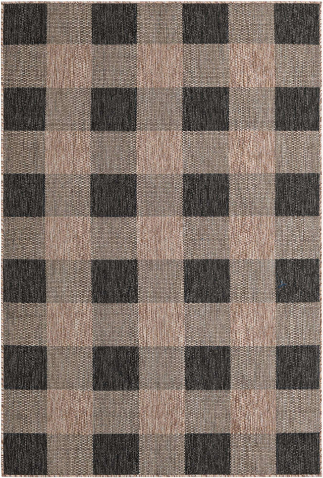 Black and Brown 5' 3 x 8' Outdoor Checkered Rectangle Area Rug Weather Resistant for Patio, Deck, Terrace, Balcony, Porch 100% Polypropylene Geometric Carpet for Sale at Rug Engine