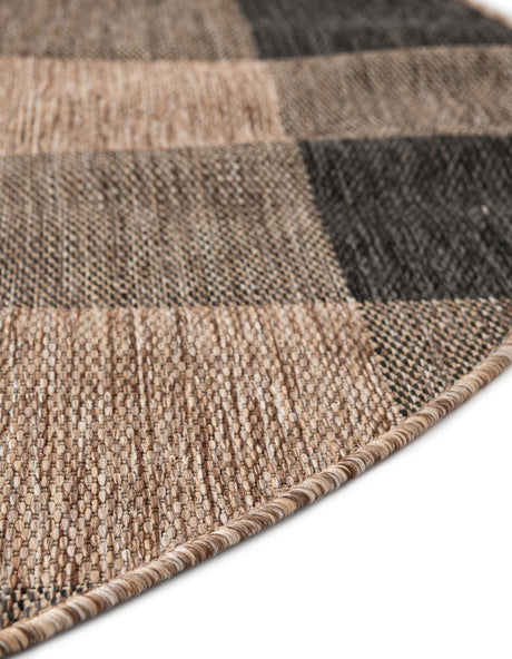 Black and Brown 3' 1 x 3' 1 Outdoor Checkered Round Area Rug Weather Resistant for Patio, Deck, Terrace, Balcony, Porch 100% Polypropylene Geometric Carpet for Sale at Rug Engine