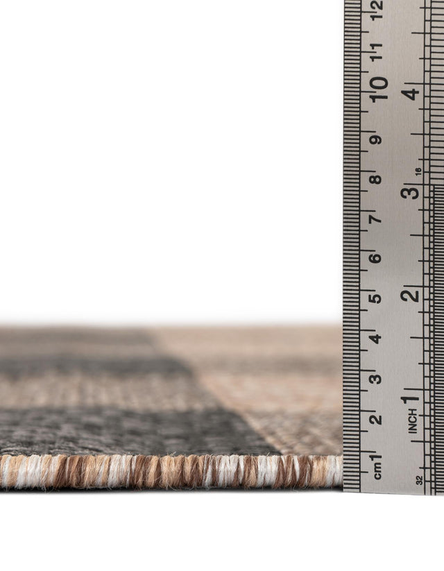 Black and Brown 2' x 5' 3 Outdoor Checkered Runner Area Rug Weather Resistant for Patio, Deck, Terrace, Balcony, Porch 100% Polypropylene Geometric Carpet for Sale at Rug Engine