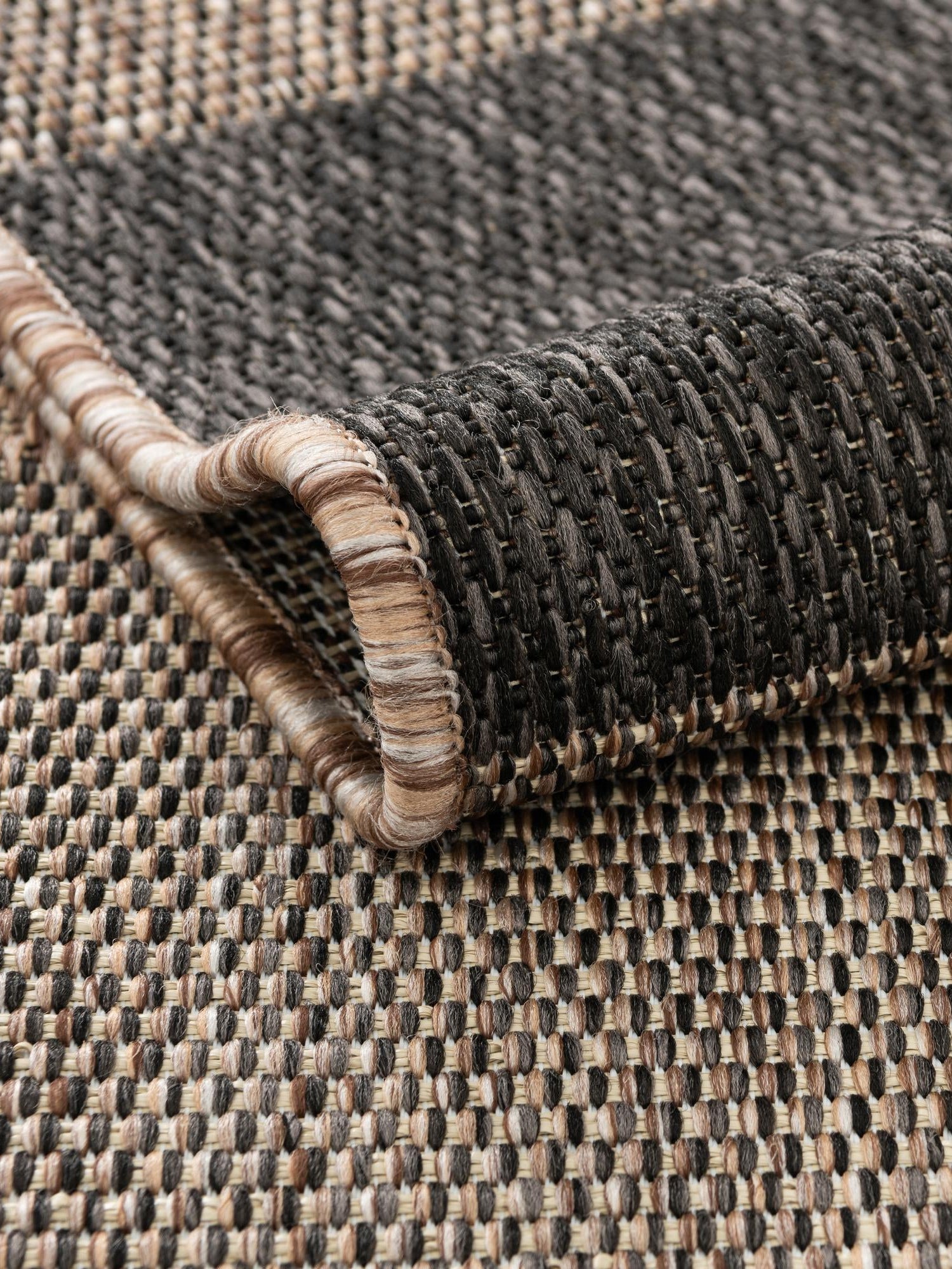 Black and Brown 2' x 5' 3 Outdoor Checkered Runner Area Rug Weather Resistant for Patio, Deck, Terrace, Balcony, Porch 100% Polypropylene Geometric Carpet for Sale at Rug Engine