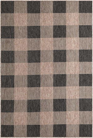 Black and Brown 6' 1 x 9' Outdoor Checkered Rectangle Area Rug Weather Resistant for Patio, Deck, Terrace, Balcony, Porch 100% Polypropylene Geometric Carpet for Sale at Rug Engine