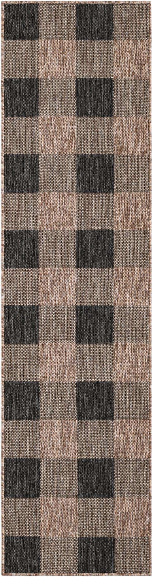 Black and Brown 2' x 8' Outdoor Checkered Runner Area Rug Weather Resistant for Patio, Deck, Terrace, Balcony, Porch 100% Polypropylene Geometric Carpet for Sale at Rug Engine