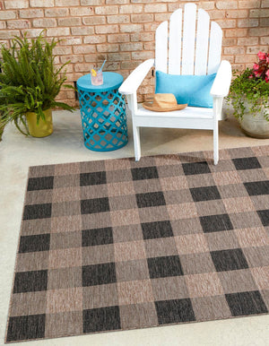 Black and Brown 10' x 10' Outdoor Checkered Square Area Rug Weather Resistant for Patio, Deck, Terrace, Balcony, Porch 100% Polypropylene Geometric Carpet for Sale at Rug Engine