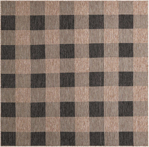 Black and Brown 7' 10 x 7' 10 Outdoor Checkered Square Area Rug Weather Resistant for Patio, Deck, Terrace, Balcony, Porch 100% Polypropylene Geometric Carpet for Sale at Rug Engine