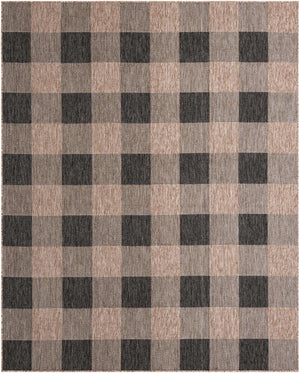 Black and Brown 7' 10 x 10' Outdoor Checkered Rectangle Area Rug Weather Resistant for Patio, Deck, Terrace, Balcony, Porch 100% Polypropylene Geometric Carpet for Sale at Rug Engine