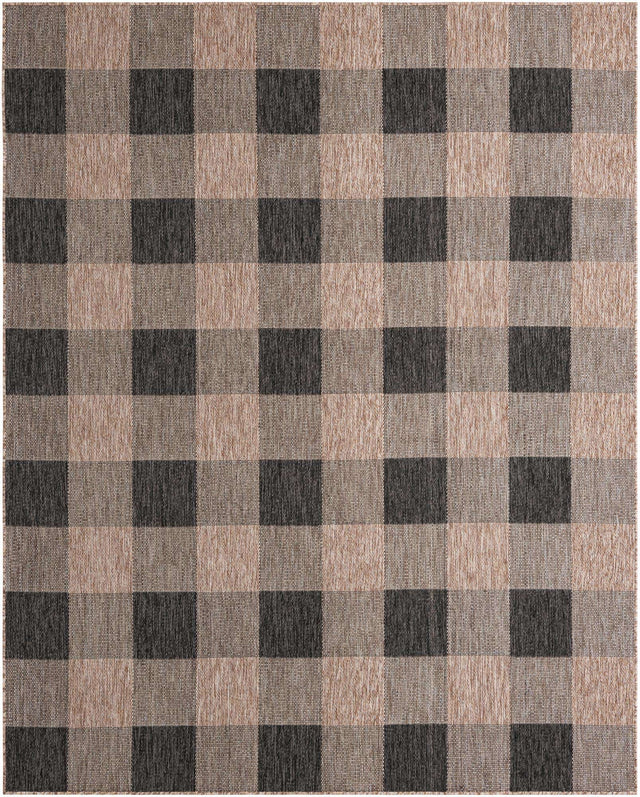 Black and Brown 7' 10 x 10' Outdoor Checkered Rectangle Area Rug Weather Resistant for Patio, Deck, Terrace, Balcony, Porch 100% Polypropylene Geometric Carpet for Sale at Rug Engine