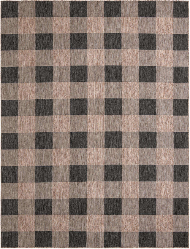 Black and Brown 9' x 12' Outdoor Checkered Rectangle Area Rug Weather Resistant for Patio, Deck, Terrace, Balcony, Porch 100% Polypropylene Geometric Carpet for Sale at Rug Engine