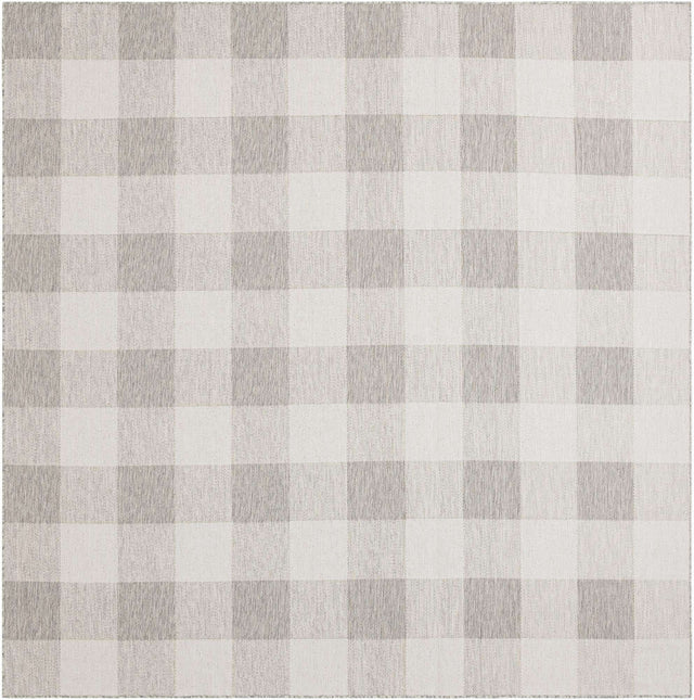 Gray 10' x 10' Outdoor Checkered Square Area Rug Weather Resistant for Patio, Deck, Terrace, Balcony, Porch 100% Polypropylene Geometric Carpet for Sale at Rug Engine