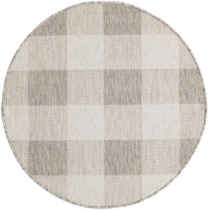 Gray 3' 1 x 3' 1 Outdoor Checkered Round Area Rug Weather Resistant for Patio, Deck, Terrace, Balcony, Porch 100% Polypropylene Geometric Carpet for Sale at Rug Engine