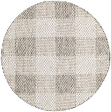 Gray 3' 1 x 3' 1 Outdoor Checkered Round Area Rug Weather Resistant for Patio, Deck, Terrace, Balcony, Porch 100% Polypropylene Geometric Carpet for Sale at Rug Engine